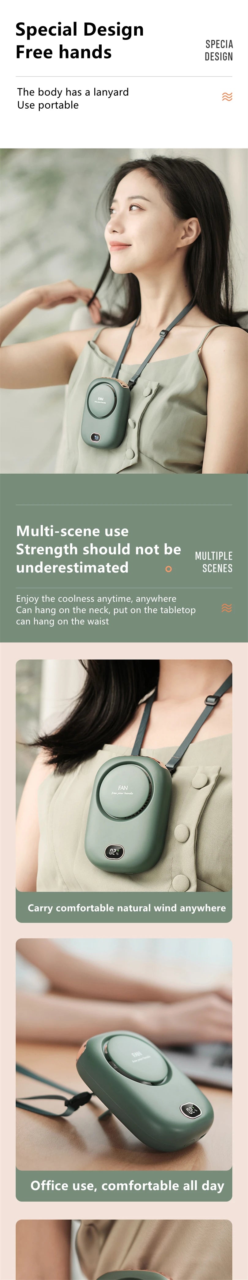 Portable Neck Fan — Hands-Free USB Rechargeable Cooling Fan