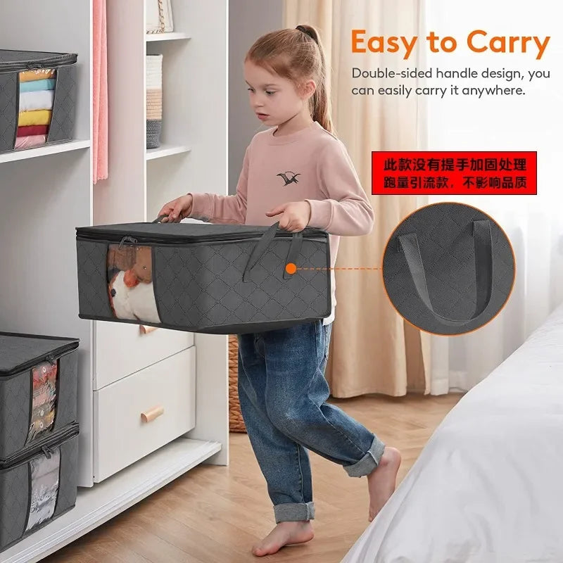 Large Capacity Foldable Wardrobe Storage Bags with Clear Window – Clothes & Bedding Organiser