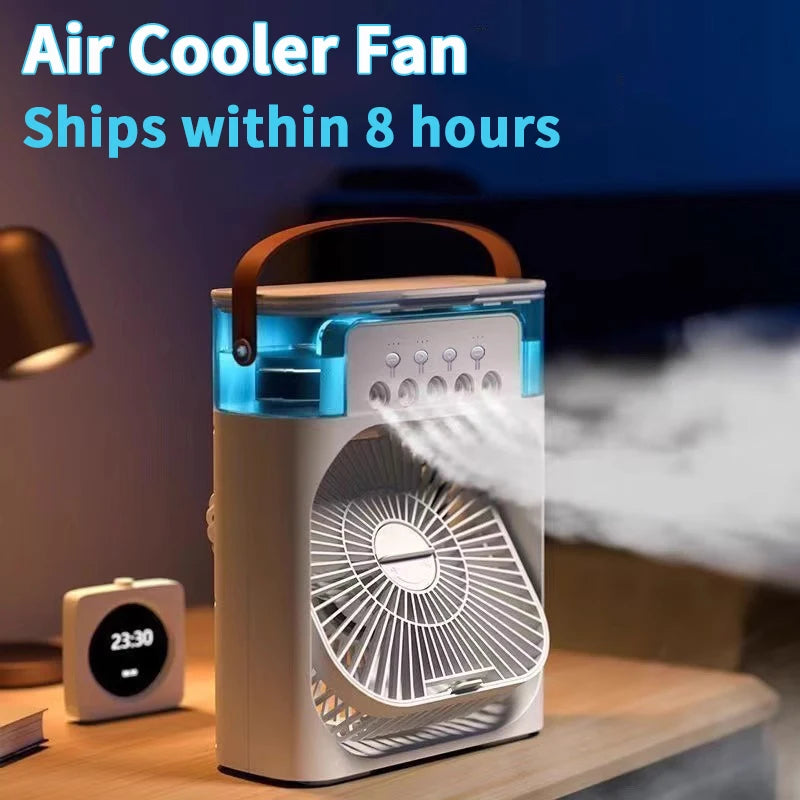 3-in-1 Desk Fan, Humidifier & Mood Light — USB Powered, Portable