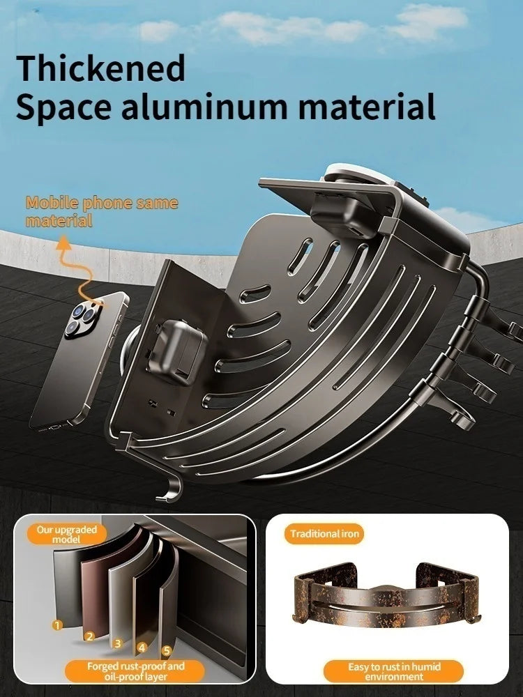 Suction Cup Wall-Mounted Bathroom Corner Storage Shelf – Space Aluminium Organiser Rack