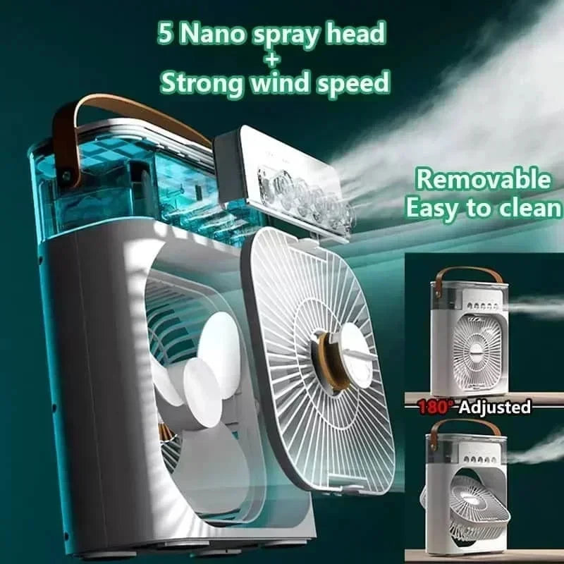 3-in-1 Desk Fan, Humidifier & Mood Light — USB Powered, Portable