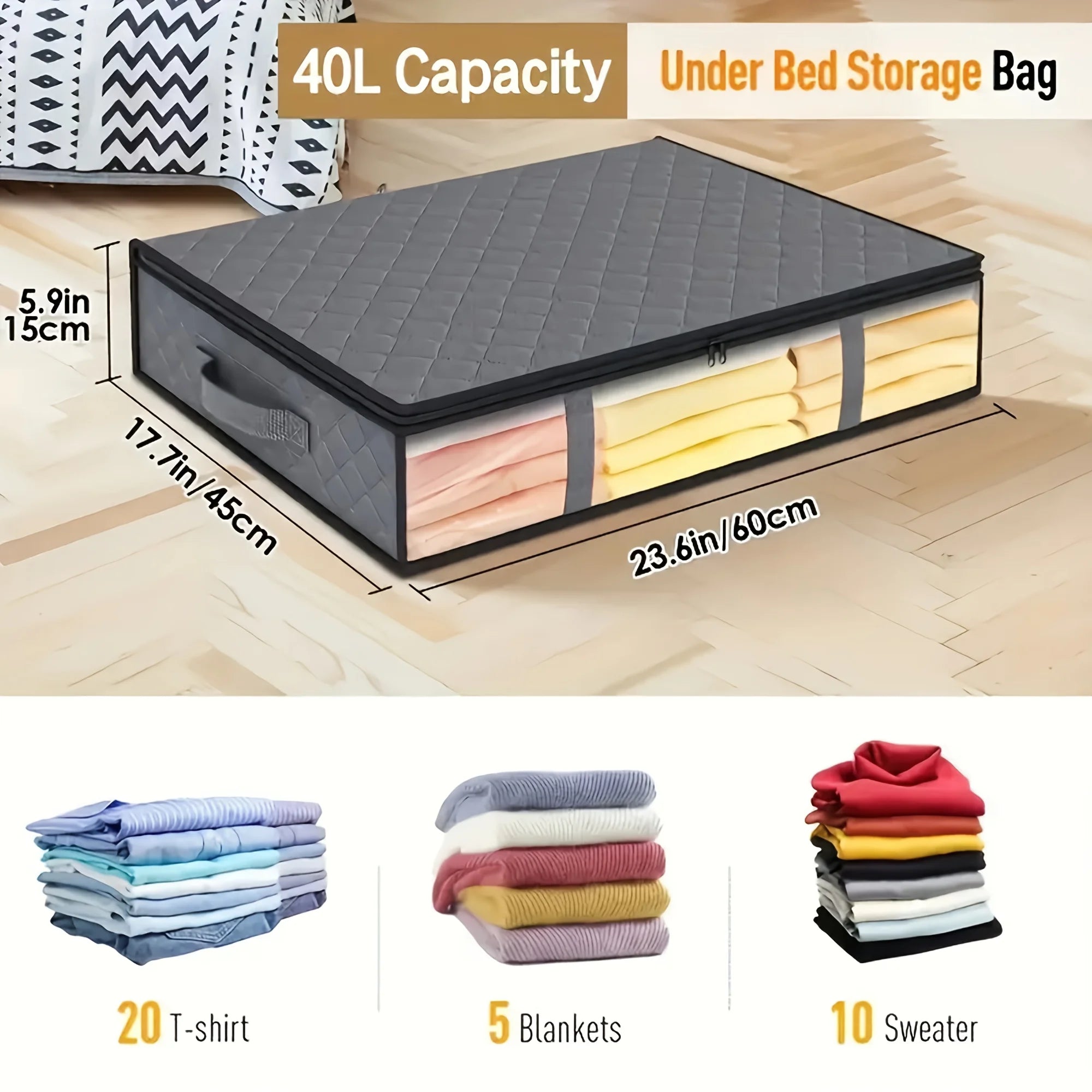 2-Pack Under Bed Storage Bags with Clear Window – Foldable Clothes & Bedding Organiser