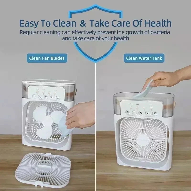 3-in-1 Desk Fan, Humidifier & Mood Light — USB Powered, Portable