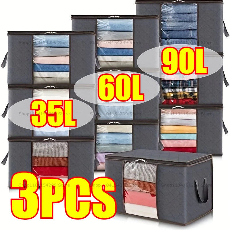 Large Capacity Foldable Wardrobe Storage Bags with Clear Window – Clothes & Bedding Organiser