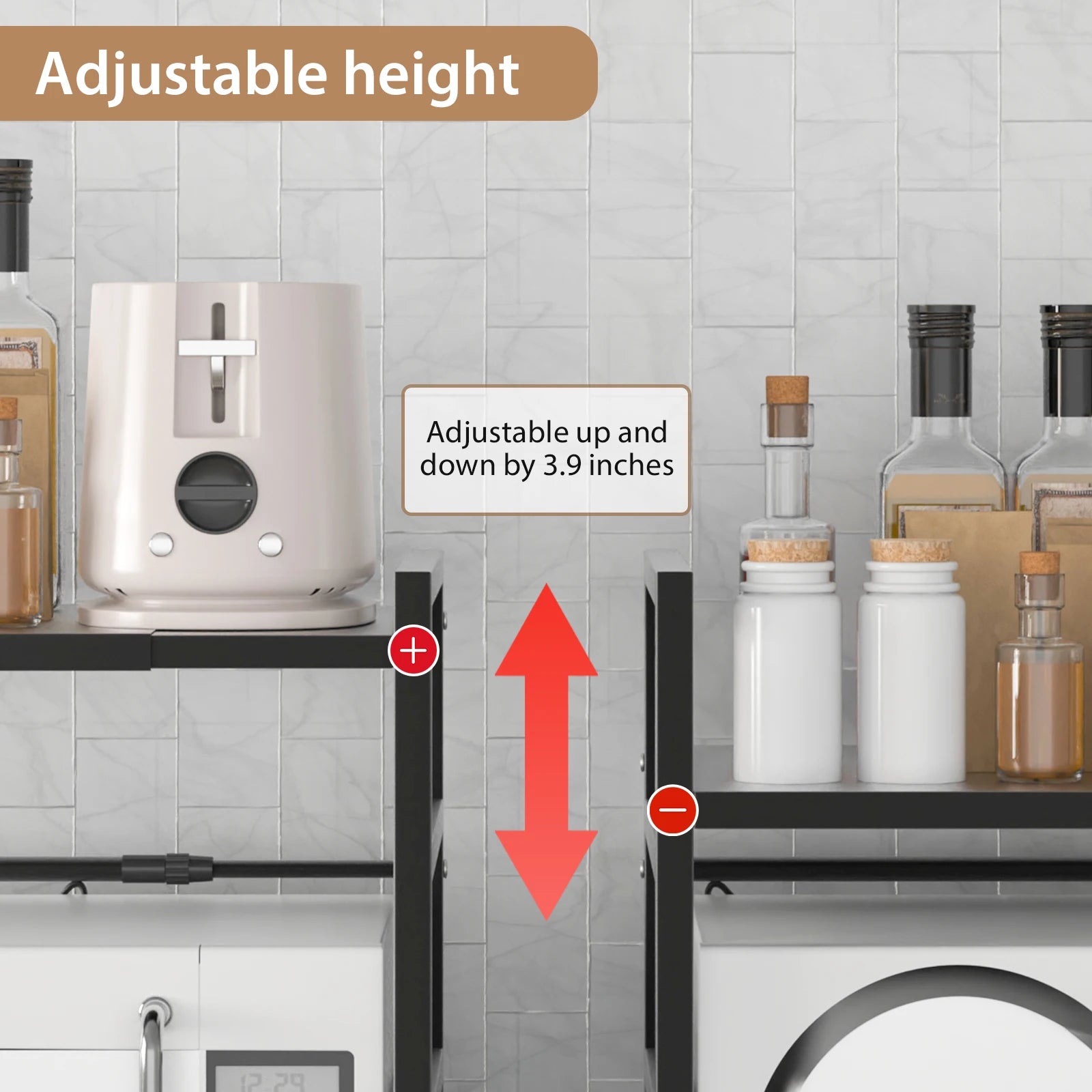 Expandable 2-Tier Microwave & Kitchen Countertop Rack with Hooks