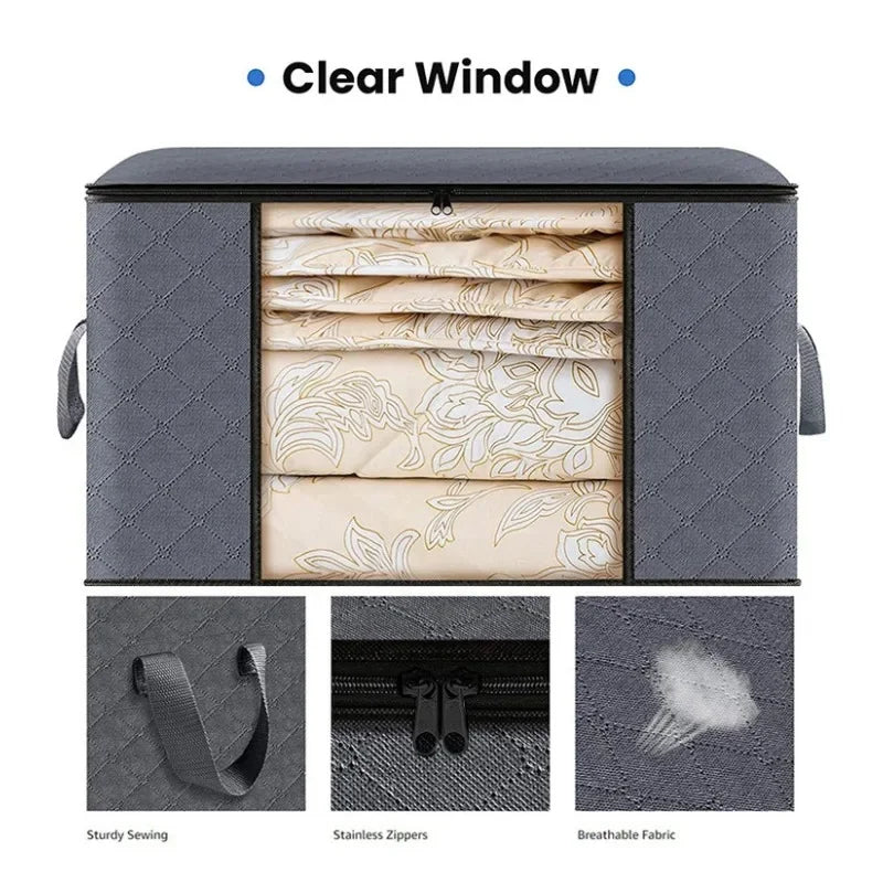 Large Capacity Foldable Wardrobe Storage Bags with Clear Window – Clothes & Bedding Organiser